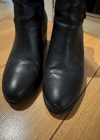 Siyah Deri Topuklu Kadın Bot - Görsel 4