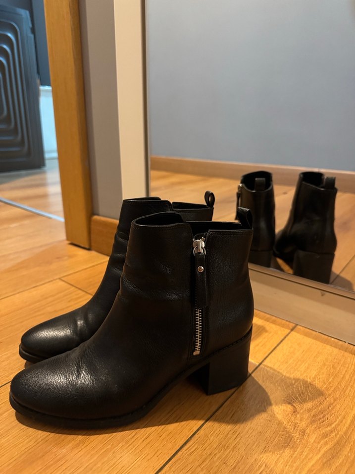 Siyah Deri Topuklu Kadın Bot - Görsel 5