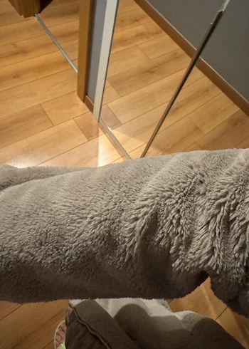 Bej Midi Kadın Rahat Kesim peluş kaban - Görsel 5