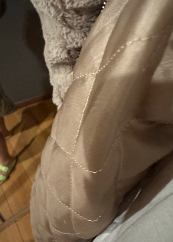 Bej Midi Kadın Rahat Kesim peluş kaban - Görsel 4