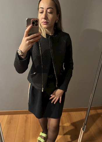 Siyah ADL Baklava Desenli Fermuarlı Ceket - Görsel 2