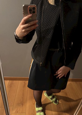 Siyah ADL Baklava Desenli Fermuarlı Ceket - Görsel 3