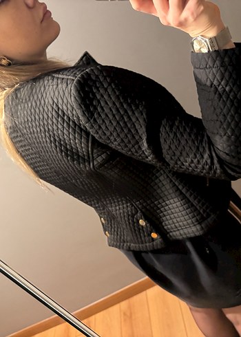 Siyah ADL Baklava Desenli Fermuarlı Ceket - Görsel 5