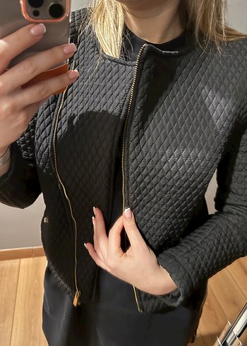 Siyah ADL Baklava Desenli Fermuarlı Ceket - Görsel 6