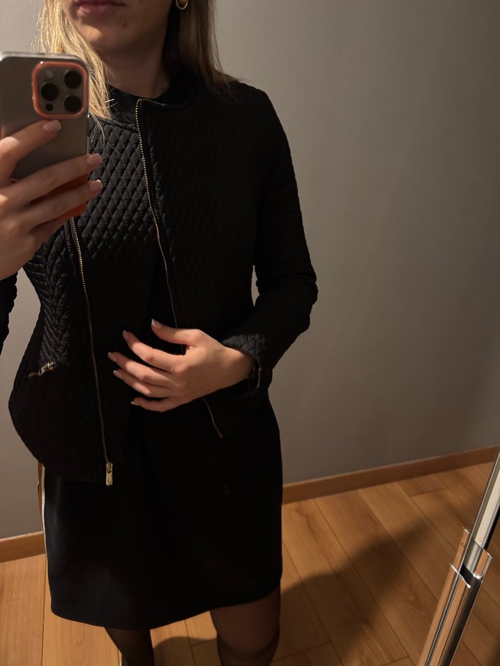 Siyah ADL Baklava Desenli Fermuarlı Ceket - Görsel 4