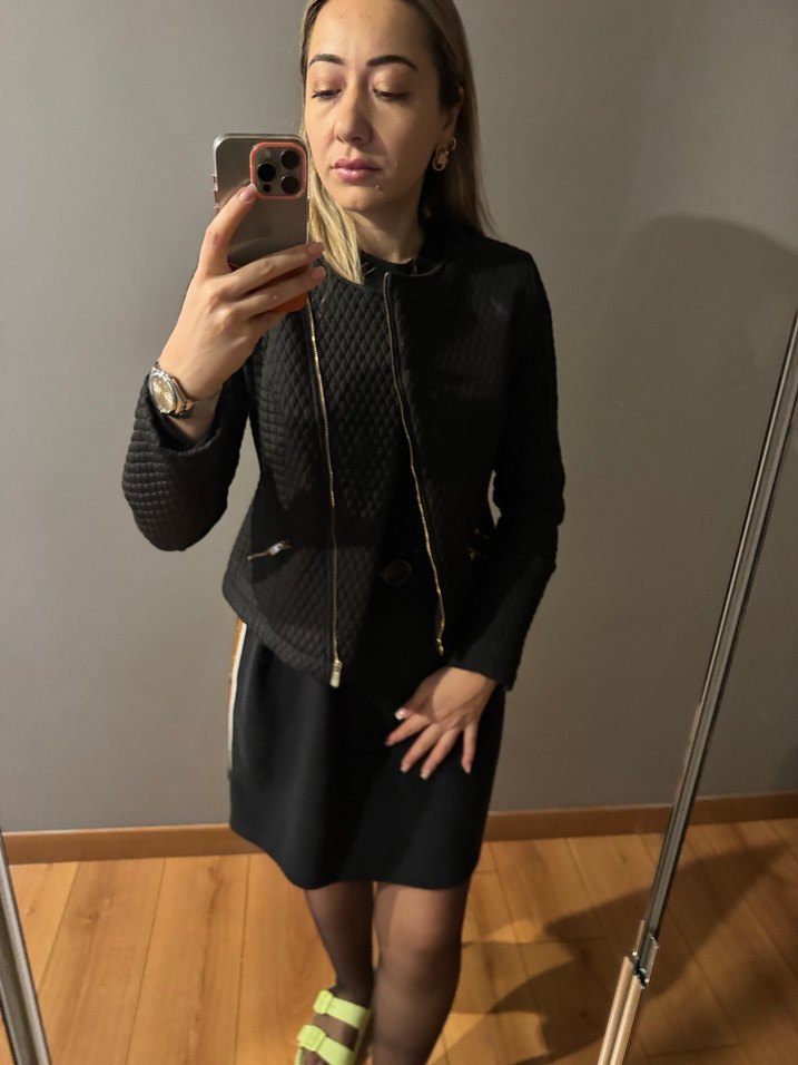 Siyah ADL Baklava Desenli Fermuarlı Ceket - Görsel 2