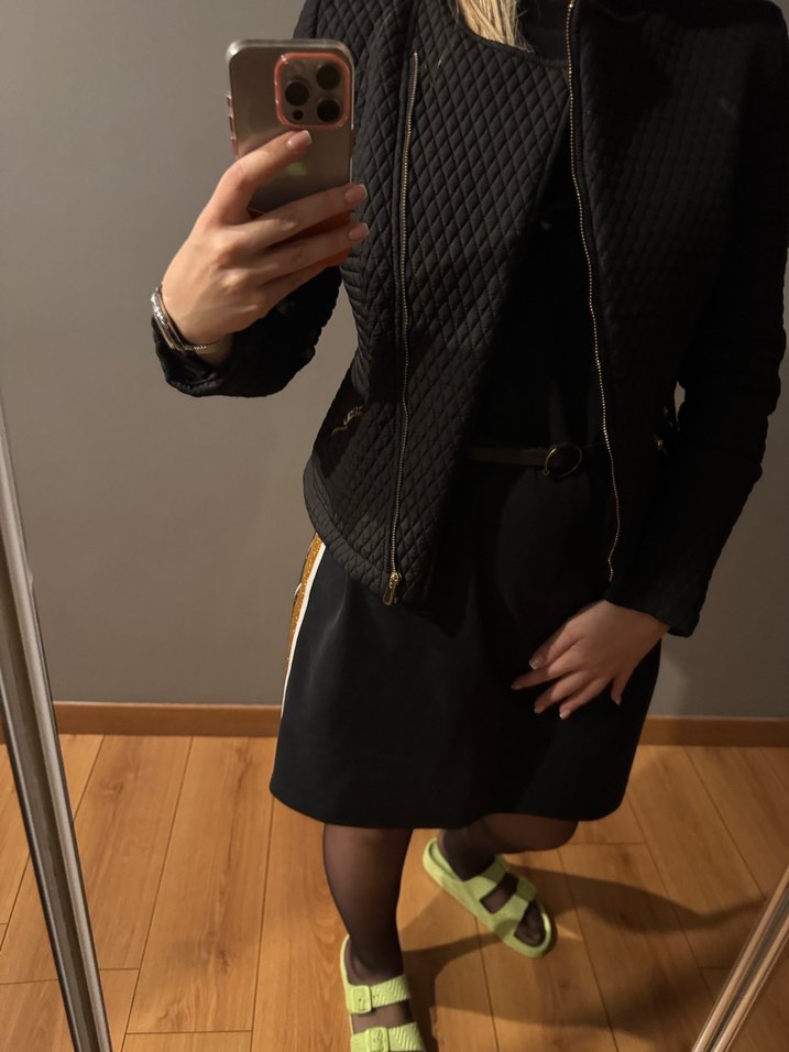 Siyah ADL Baklava Desenli Fermuarlı Ceket - Görsel 3