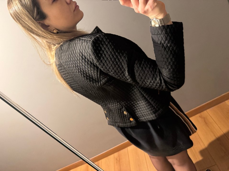 Siyah ADL Baklava Desenli Fermuarlı Ceket - Görsel 5