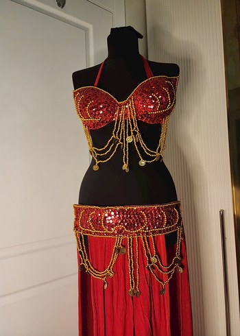 Kırmızı İşlemeli Boncuklu  oryantal dans elbisesi - Görsel 3