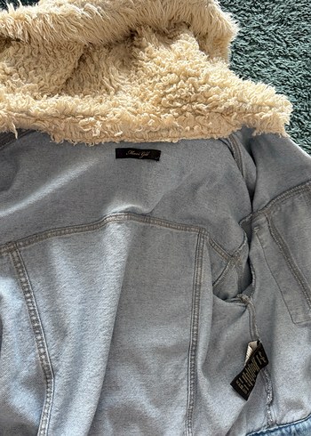 l Beden gri Renk Gri Kürklü Kadın Denim Ceket