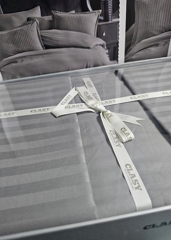 Clasy Gri Çizgili pamuk Saten Nevresim Takımı - Görsel 2
