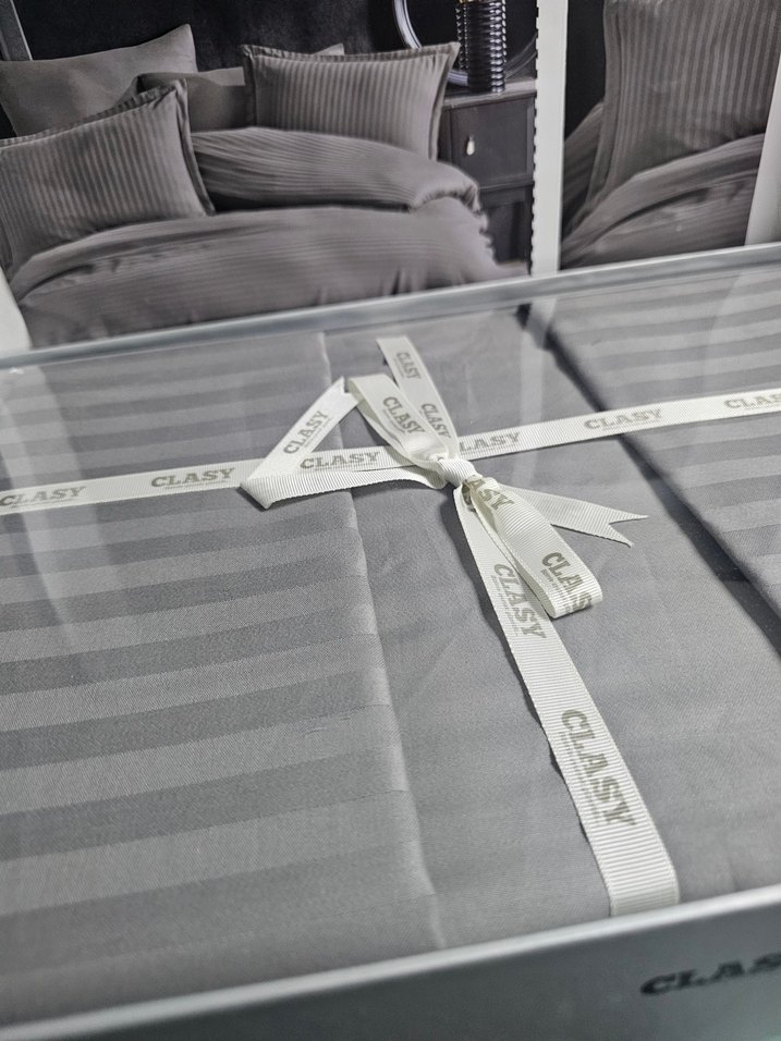 Clasy Gri Çizgili pamuk Saten Nevresim Takımı - Görsel 2