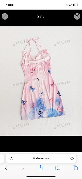 Shein Kelebek Pembe Saten Elbise