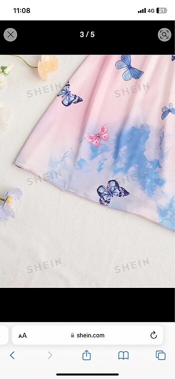 l Beden Shein Kelebek Pembe Saten Elbise