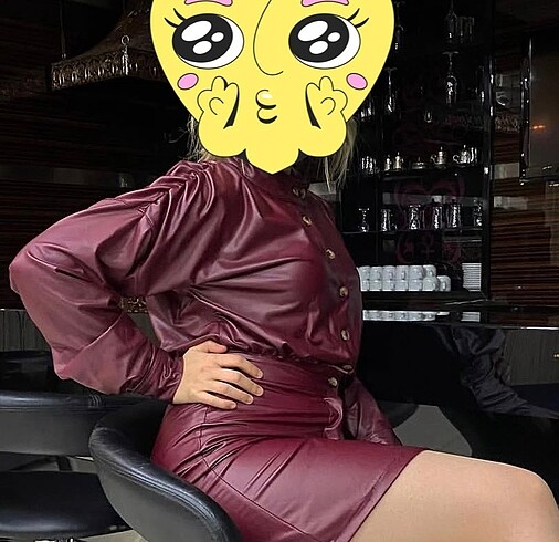 Trendyol & Milla Bordo Deri Görünümlü Elbise