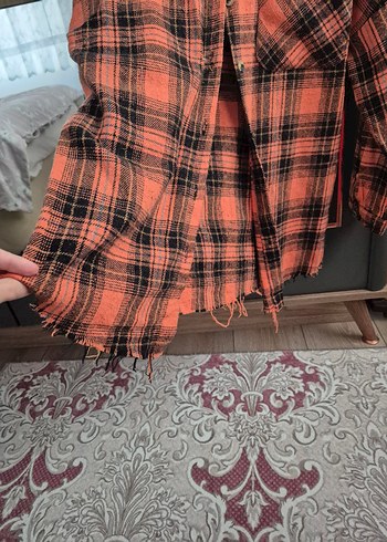 38 Beden kahverengi Renk Düğmeli Ekose Kadın Gömlek