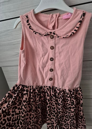 LC Waikiki Düğmeli Leopar Desenli Kolsuz Pembe Elbise