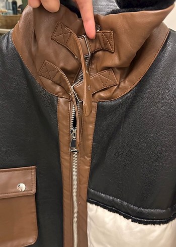 Kahverengi Deri Kadın Kış Ceketi Kürklü - Görsel 3