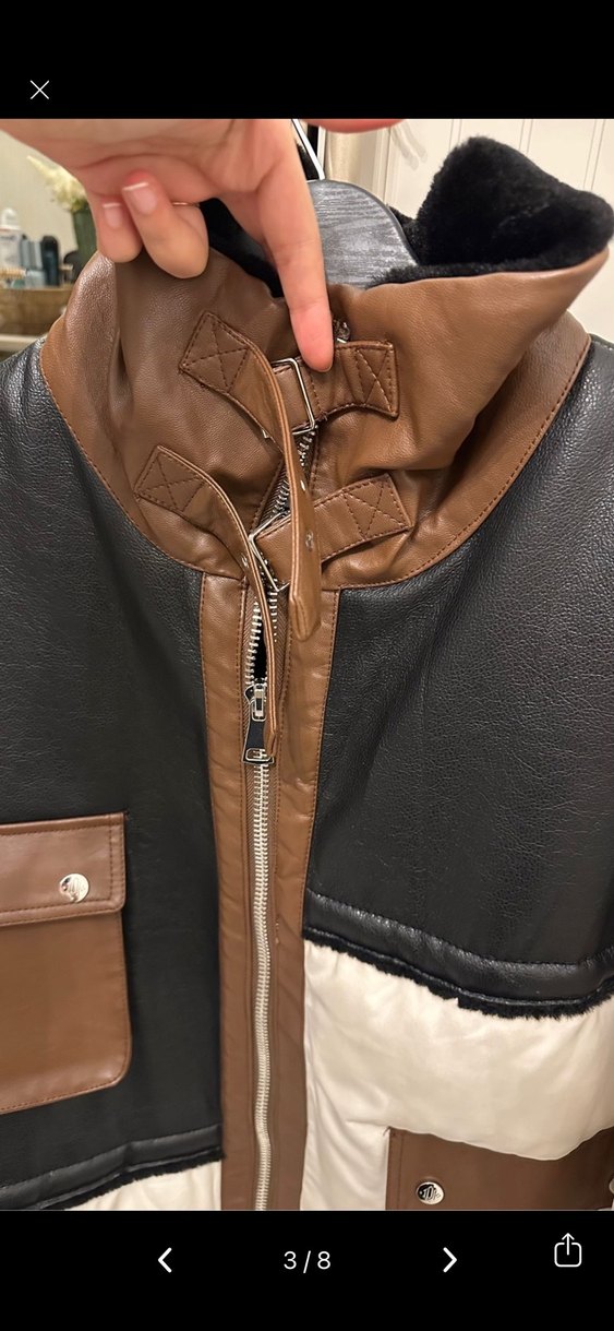 Kahverengi Deri Kadın Kış Ceketi Kürklü - Görsel 3