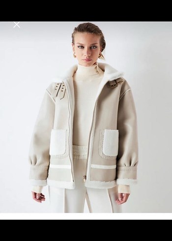 Kürk Detaylı Beyaz Kadın Midi Ceket - Görsel 7