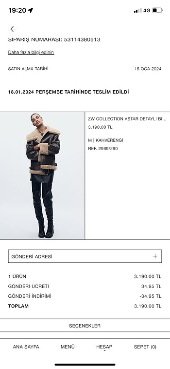 m Beden kahverengi Renk Orijinal zara mont