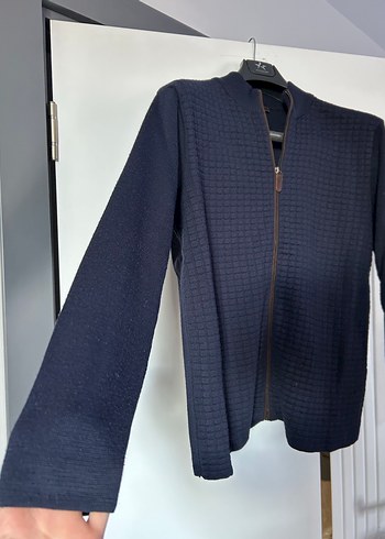 Erkek Lacivert Fermuarlı Yün Hırka - Görsel 2