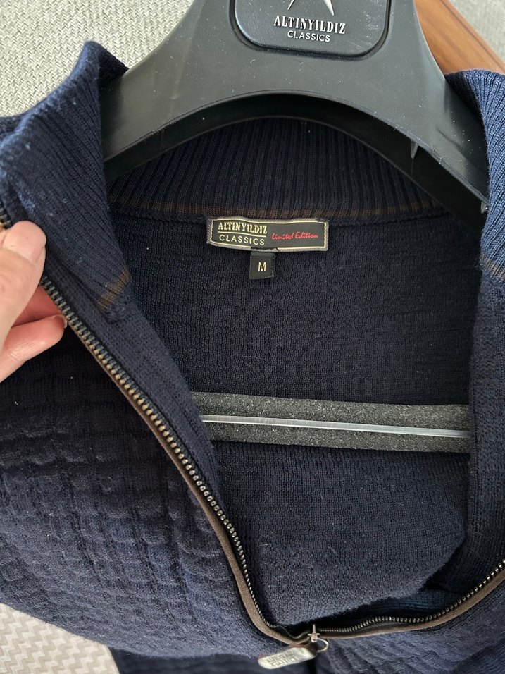 Erkek Lacivert Fermuarlı Yün Hırka - Görsel 4
