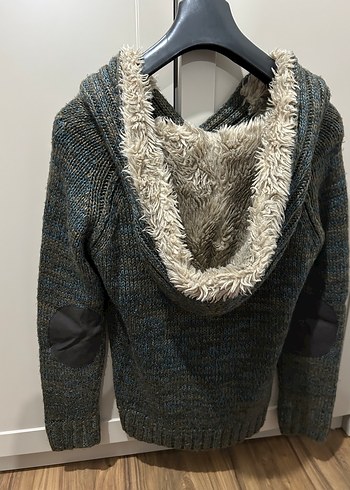 Gri Yünlü Kapüşonlu Erkek Kazak - Görsel 5