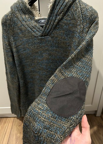 Gri Yünlü Kapüşonlu Erkek Kazak - Görsel 3