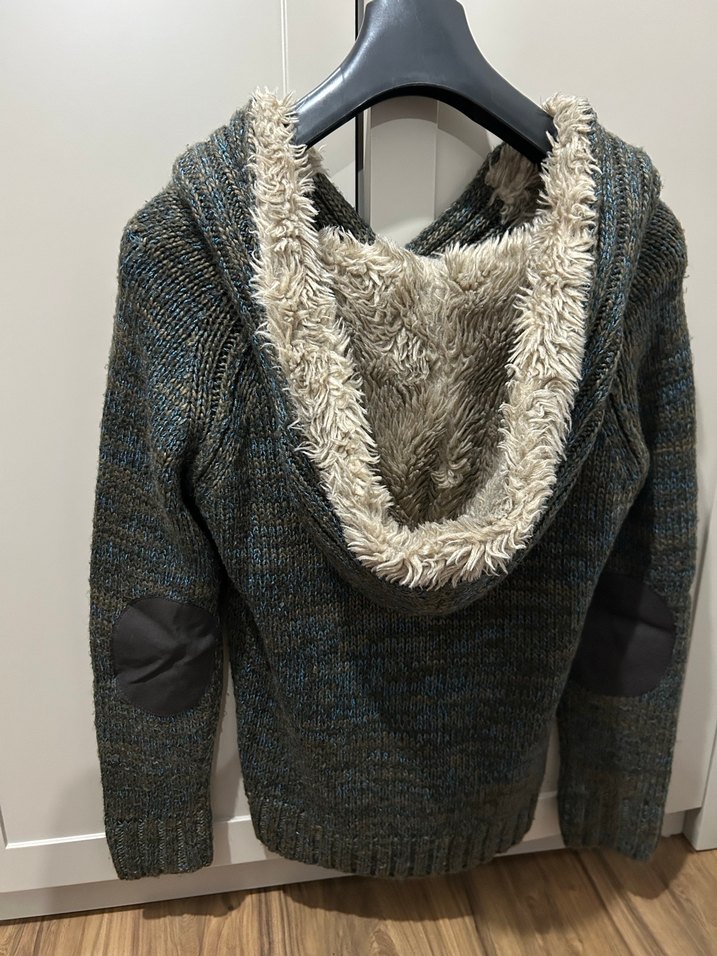 Gri Yünlü Kapüşonlu Erkek Kazak - Görsel 5