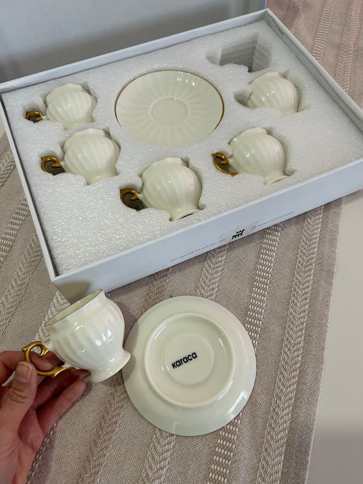 Gold Detaylı Beyaz Porselen Fincan Takımı - Görsel 4