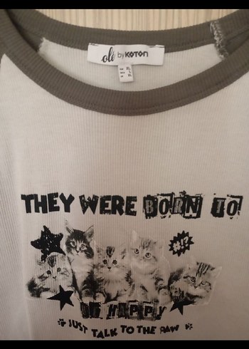 Koton Koton Kadın Kedi Baskılı Crop Tişört