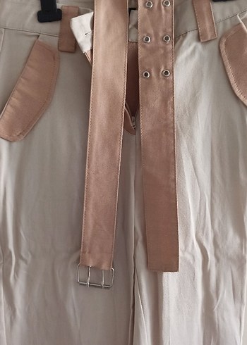 Bej Midi Keten Kadın Kumaş Pantolon - Görsel 4