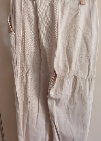 Bej Midi Keten Kadın Kumaş Pantolon - Görsel 3