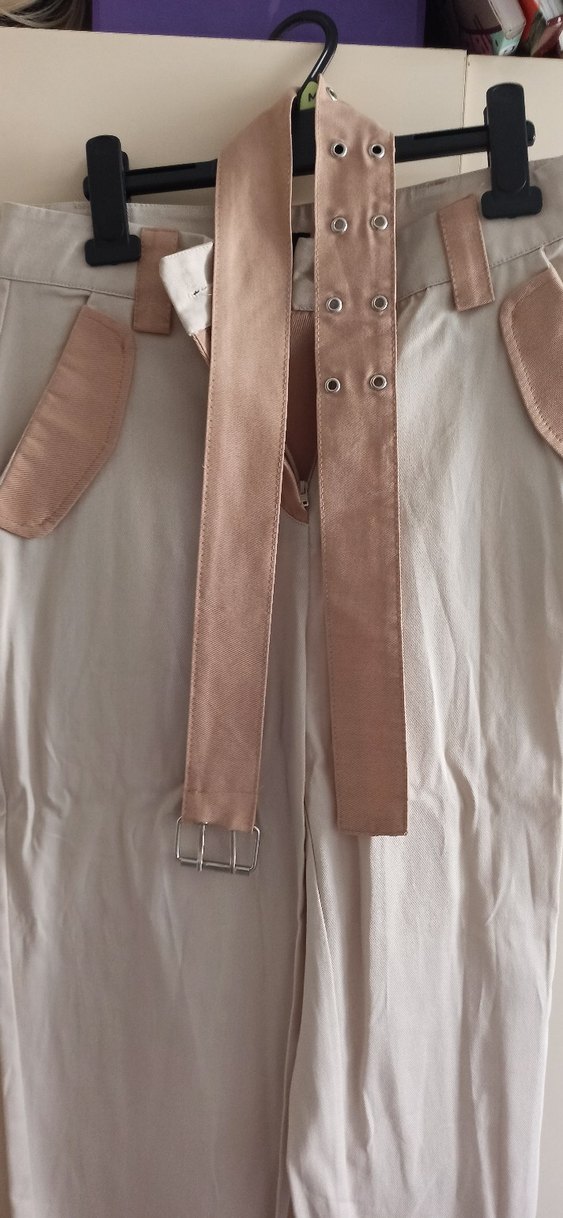 Bej Midi Keten Kadın Kumaş Pantolon - Görsel 4