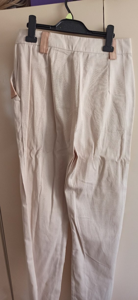 Bej Midi Keten Kadın Kumaş Pantolon - Görsel 3