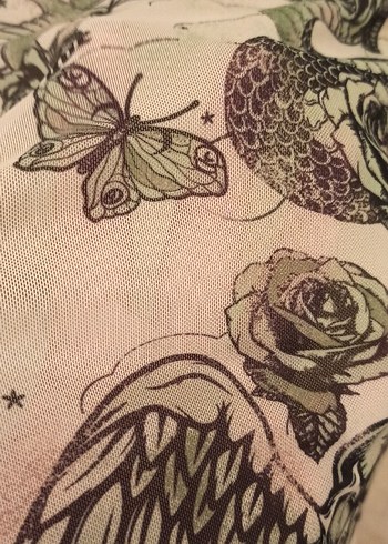 Dantel Detaylı Uzun Kollu Baskılı Kadın Gömlek Dövme gömlek - Görsel 4