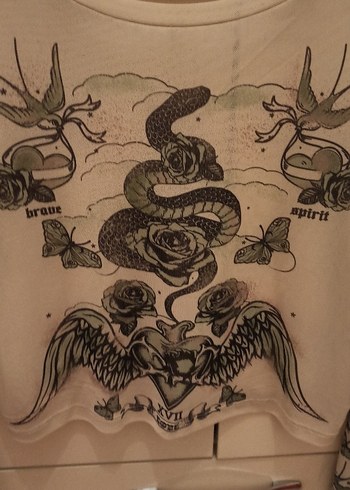 Dantel Detaylı Uzun Kollu Baskılı Kadın Gömlek Dövme gömlek - Görsel 2