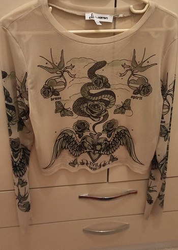 Dantel Detaylı Uzun Kollu Baskılı Kadın Gömlek Dövme gömlek - Görsel 6