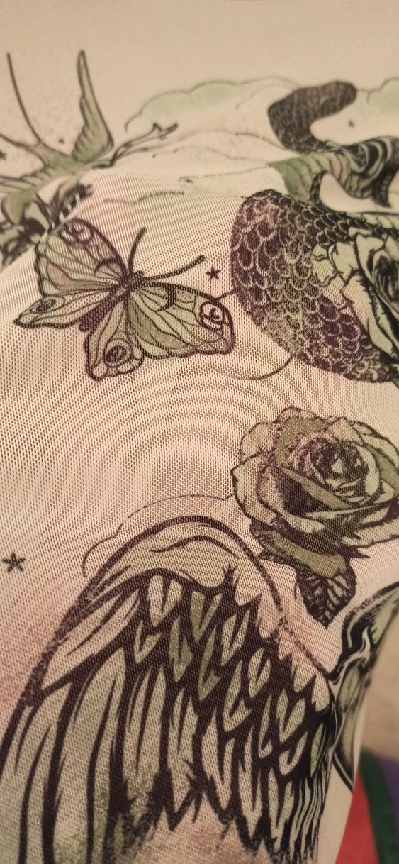 Dantel Detaylı Uzun Kollu Baskılı Kadın Gömlek Dövme gömlek - Görsel 4