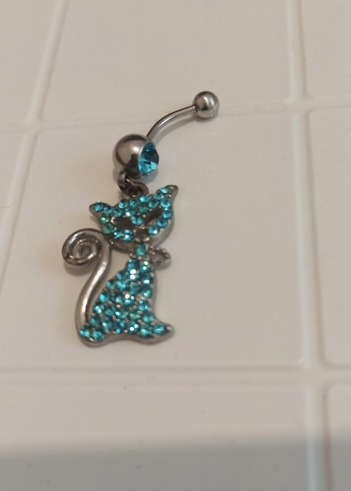 Göbek piercing kedi küpe  - Görsel 2