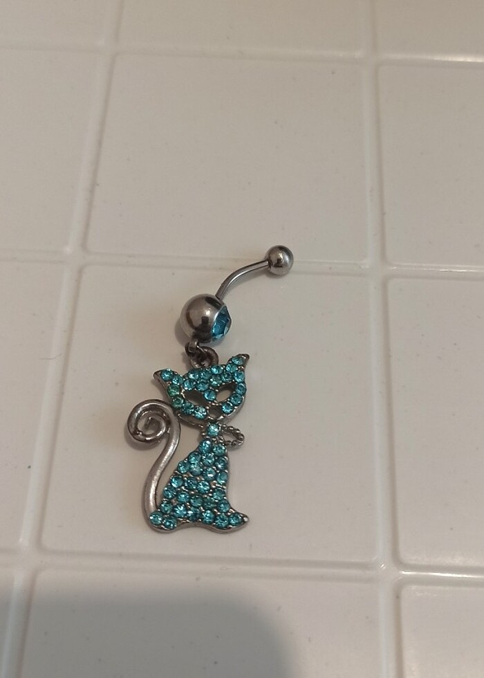 Göbek piercing kedi küpe  - Görsel 3