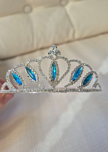 Mavi Taşlı Parlak Elsa Taç