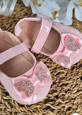 19 Beden pembe Renk Taşlı Rugan Bebek Ayakkabı