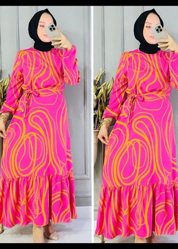 Adil Işık Pembe Batik Desenli Uzun Bohem Elbise