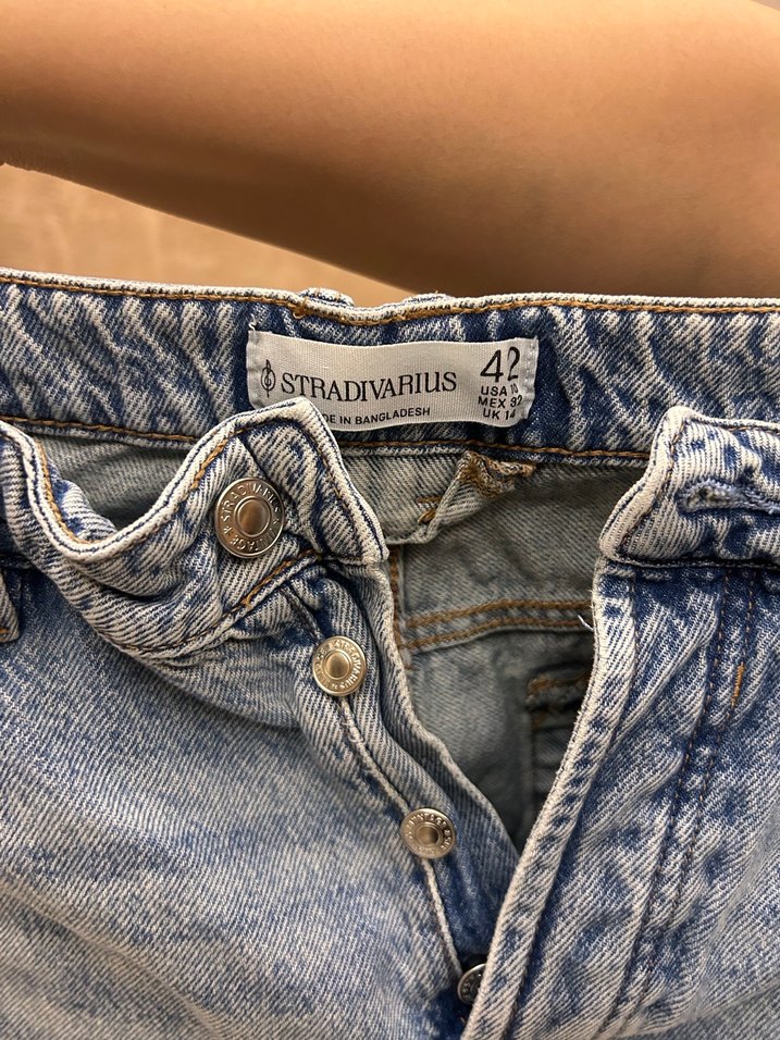 Düğmeli Gri Mavi Midi Kot Pantolon - Görsel 2