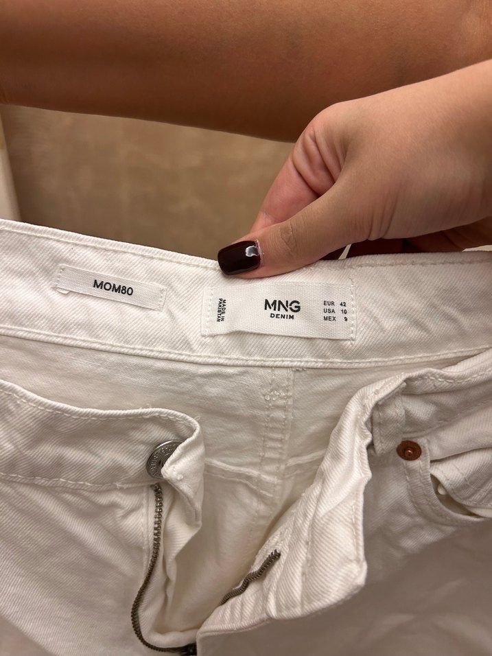 Kadın Beyaz Pamuklu Bol Kesim Midi Jean - Görsel 2