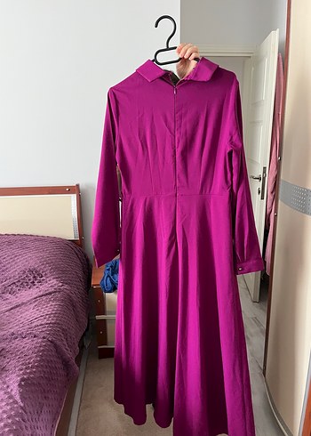 xl Beden Mor Uzun Kollu Drapeli Kadın Elbise