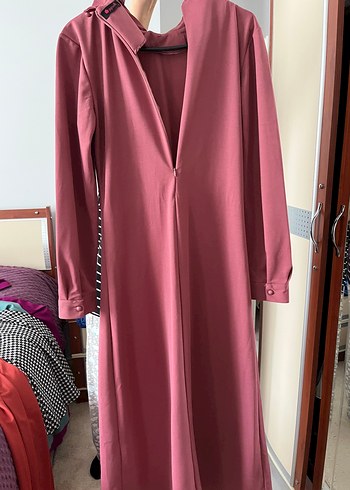 Diğer Düğmeli Pembe Uzun Kollu Uzun Elbise