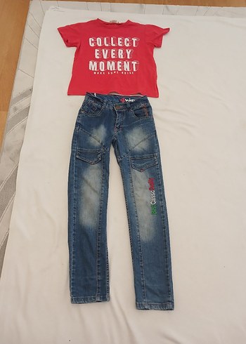 Kemerli Kırmızı Baskılı Erkek Denim Pantolon